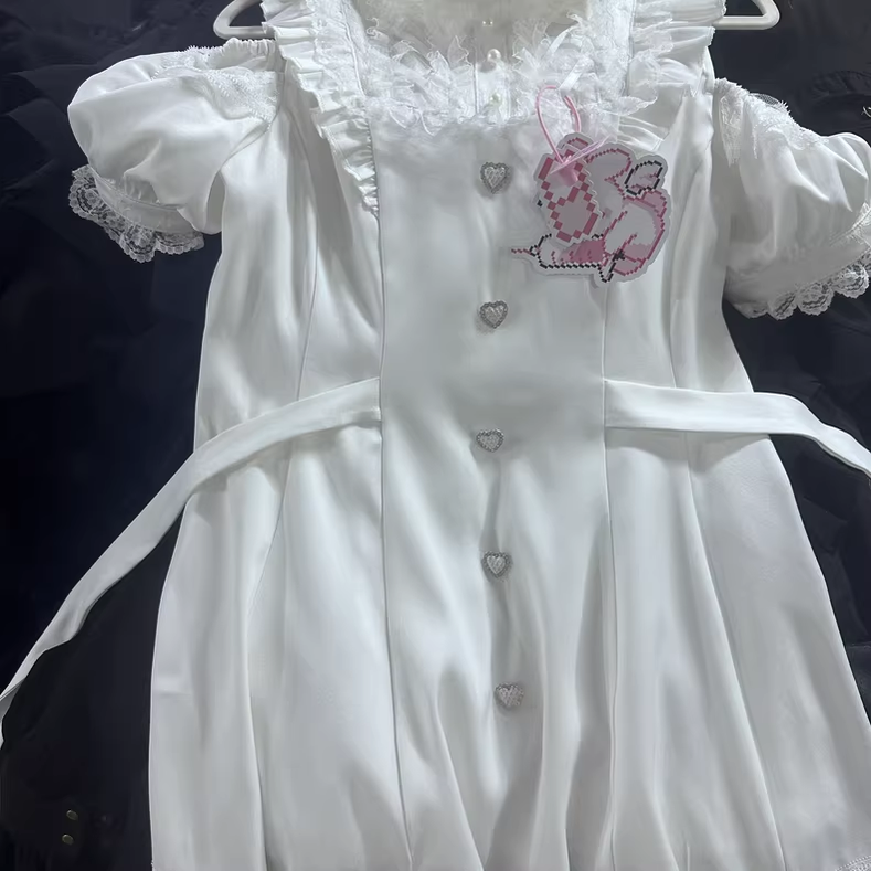 Jirai Kei Set Short-sleeved Lace Dress And Shorts (L M S XL) 37850:571608