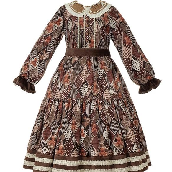 Lolita Dress Bear Embroidered Long Sleeve Dress And Vest 32068:382270 32068:382270