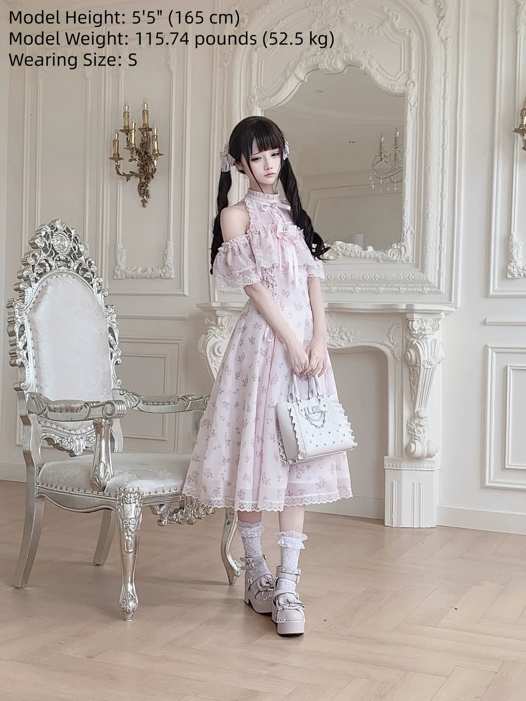 Seiso Kei Floral Print Long Dress, Open Shoulder 45360:847071