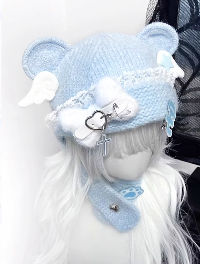 Y2K Knitted Hat Bear Ear Hat Cute Subculture Hat 41738:718106