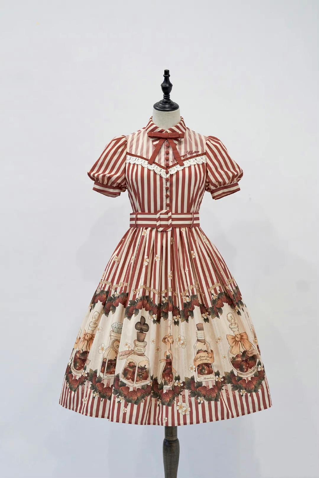 Retro Lolita Dress Strawberry Print Short Sleeve OP Embroidery Shirt (2XL L M S XL) 37248:569546