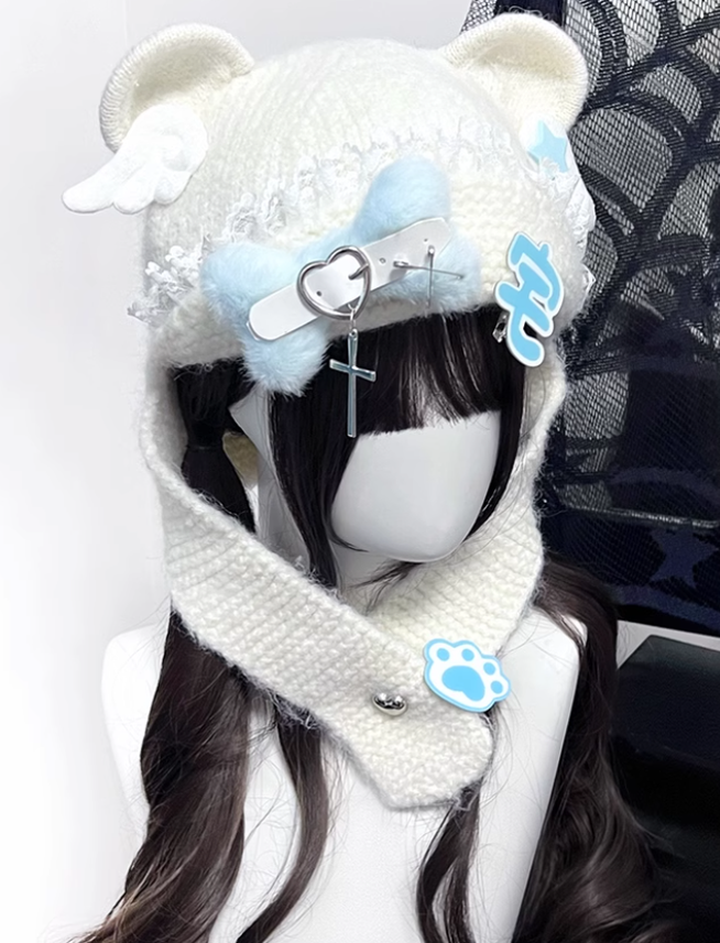 Y2K Knitted Hat Bear Ear Hat Cute Subculture Hat 41738:718090