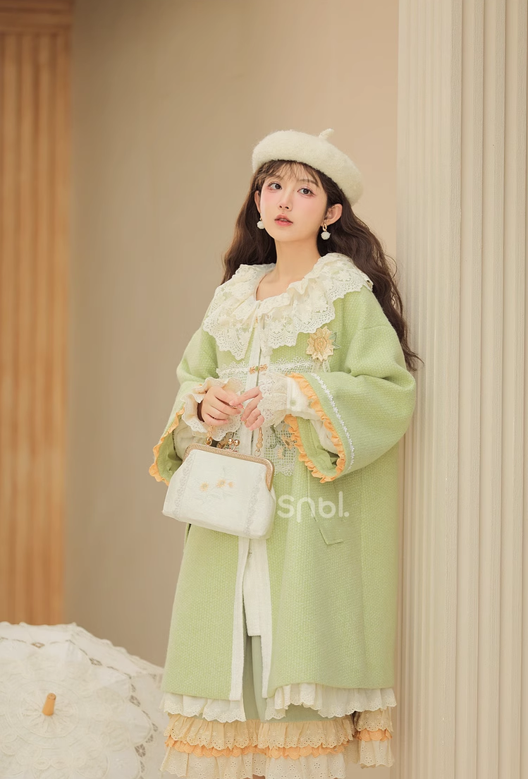 Mori Kei Coat Woolen Coat Green Coat Salopette 39288:645324