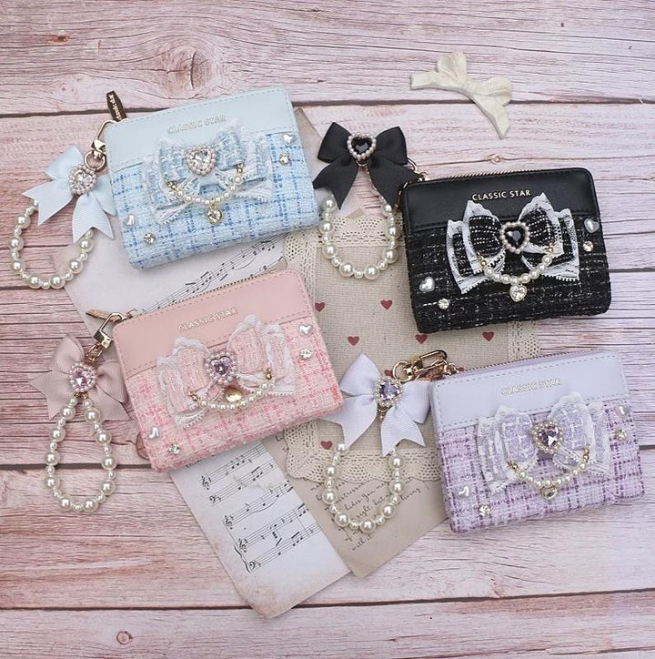Ryousangata Rhinestone Wallet, Pom-Pom Pendant 45068:839579
