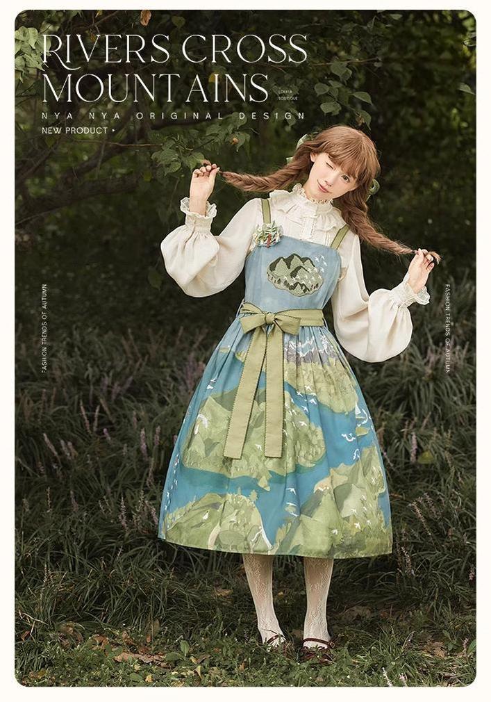 Lolita Dress Rivers Cross Mountains Print Lolita Dress Set 39412:627190