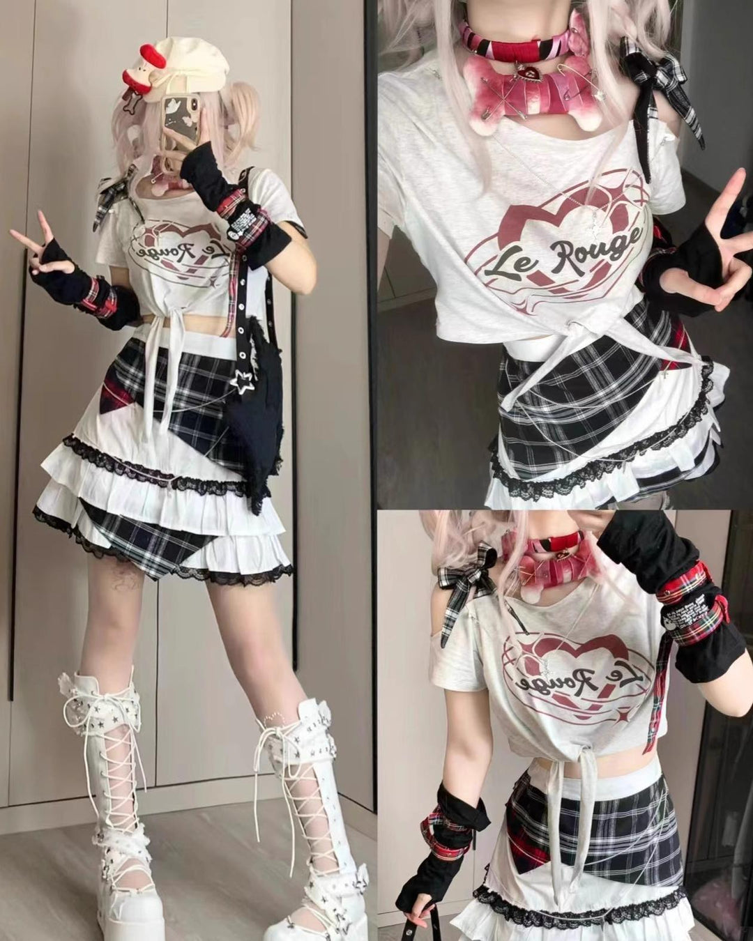 Gyaru T-shirt Punk Off-shoulder T-shirt Short-cut Top 41936:723074