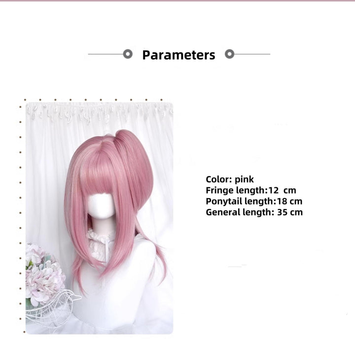 Lolita Wig Pink Mid-length Wig Girly Detachable Ponytail Wig 38890:605780