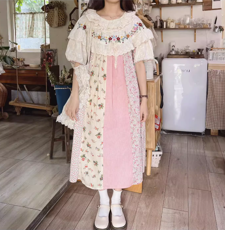 Mori Kei Cottagecore Dress Floral Dress Lantern Sleeves Dress 36216:524406