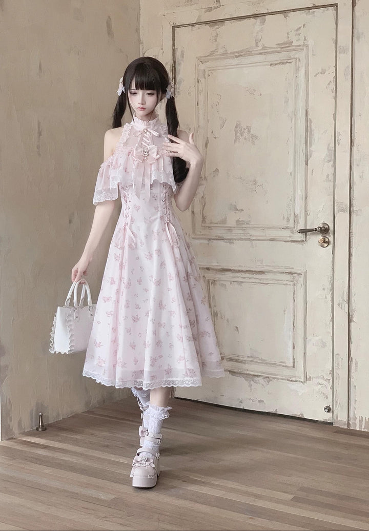 Seiso Kei Floral Print Long Dress, Open Shoulder 45360:847395