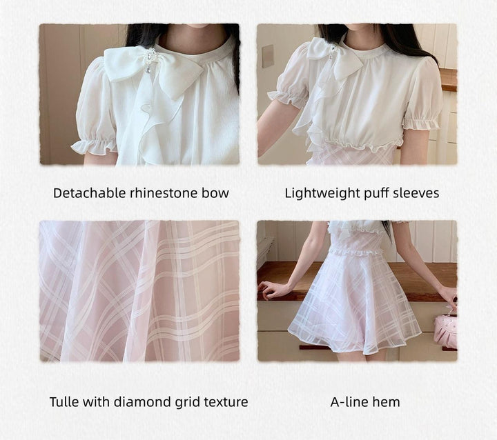 Seiso Kei High Waist Dress, Diamond Grid Tulle Hem 45623:858556