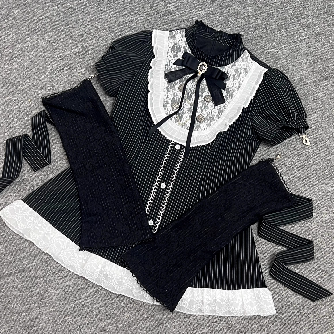 Jirai Kei Outfit Set Striped Dress And Shorts Set 39034:610946