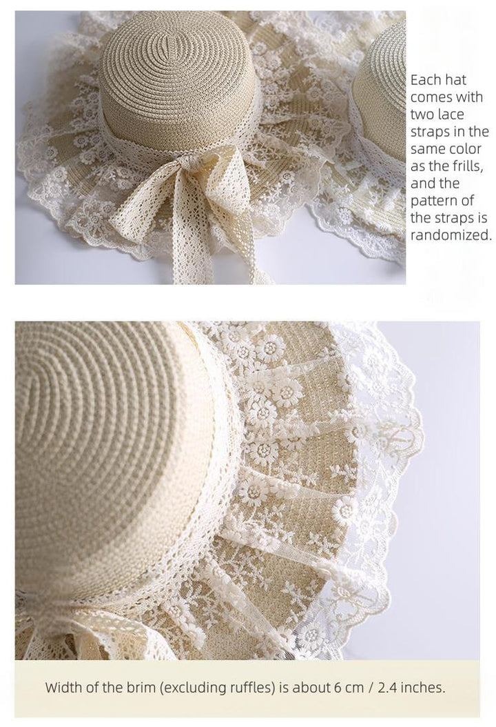 Mori Kei Sunhat Country Lolita Lace Frill Straw Hat With Ribbon Bow 42248:735452