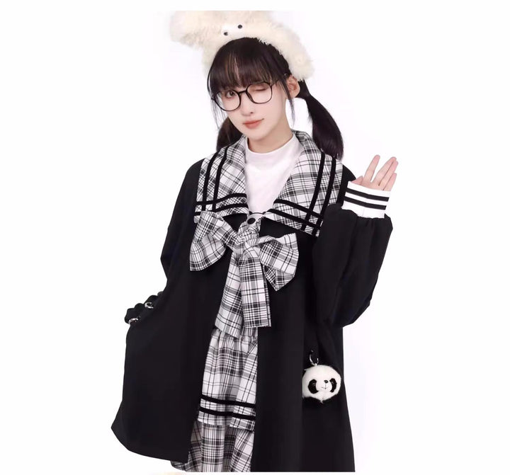 Kawaii Black Jacket Hoodie With Panda Plush Doll 29374:353382 29374:353382