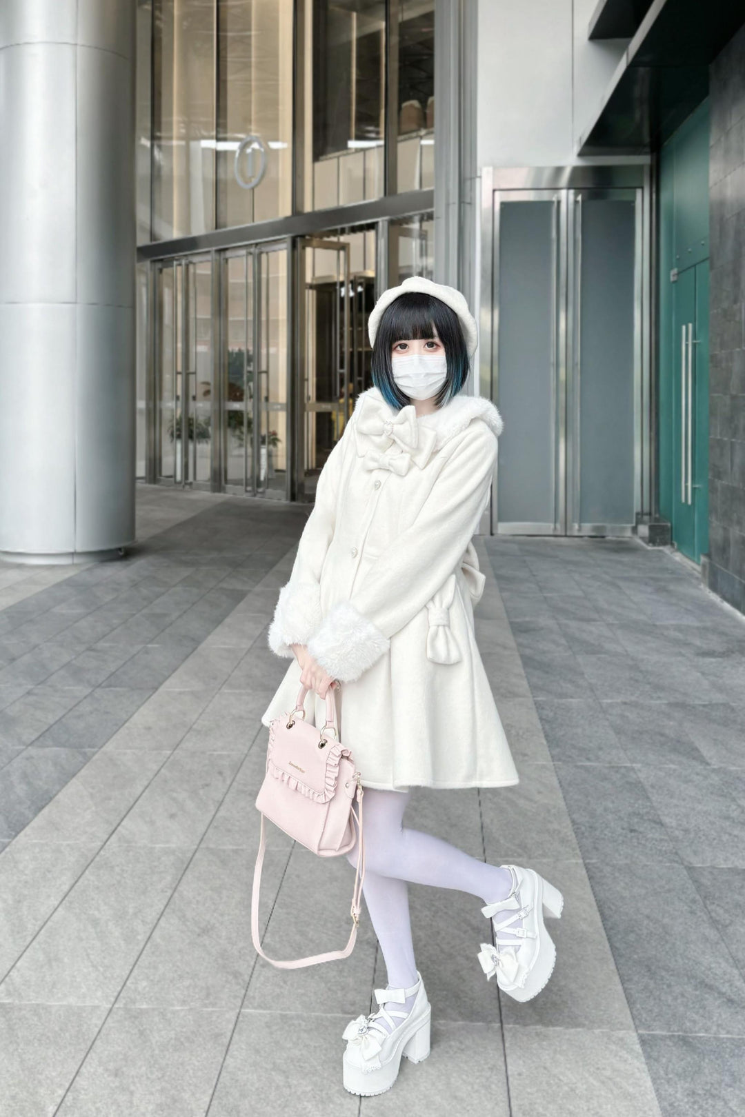 Winter Jirai Kei Coat Woolen Fleece Coat Bow Knot Coat 41032:685812