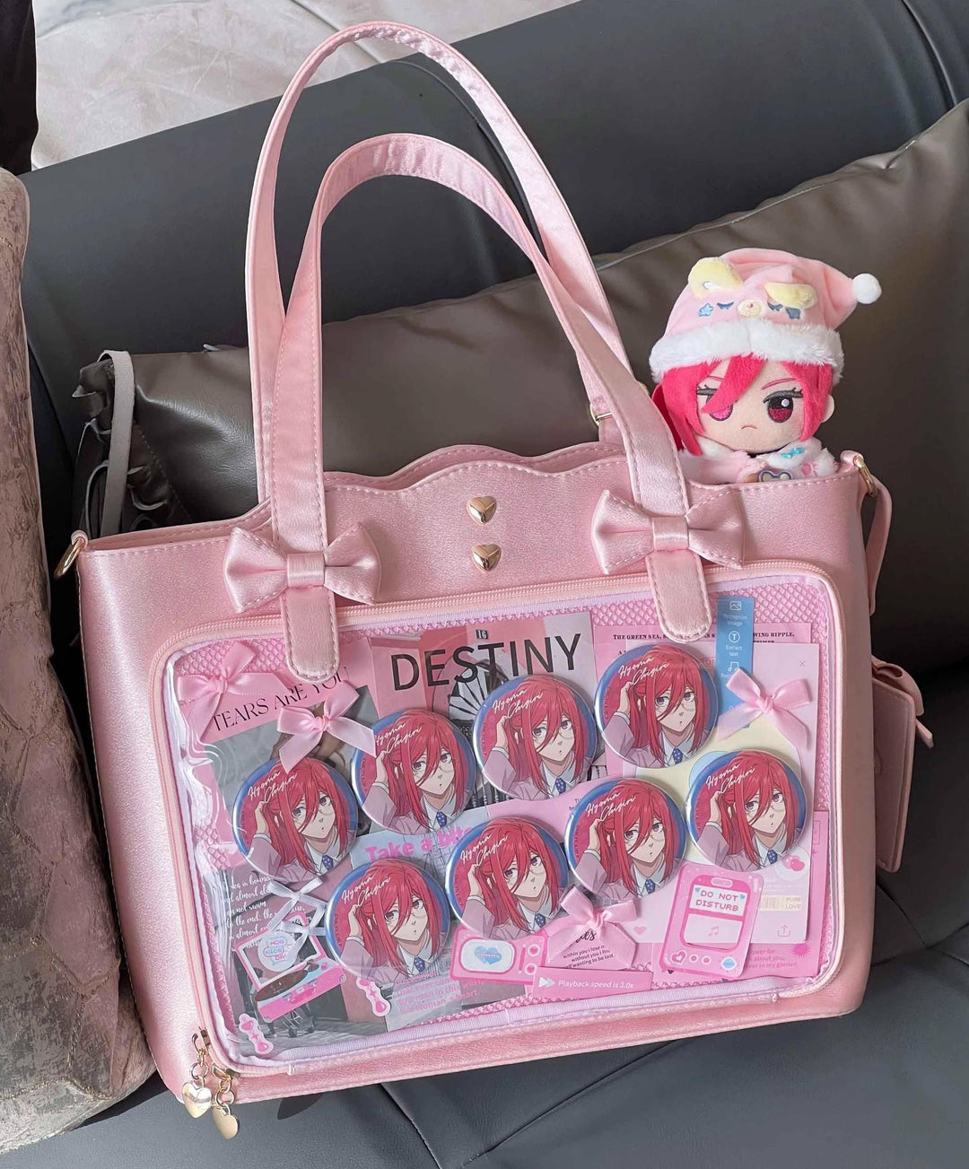 Kawaii Itabag Large Capacity Handbag With Bow Details (Pink) 38032:582244