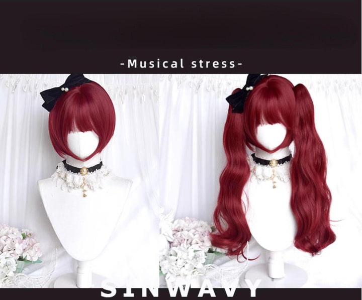 Gothic Lolita Wig Raspberry Red Claw Clip Double Ponyails 39354:640724