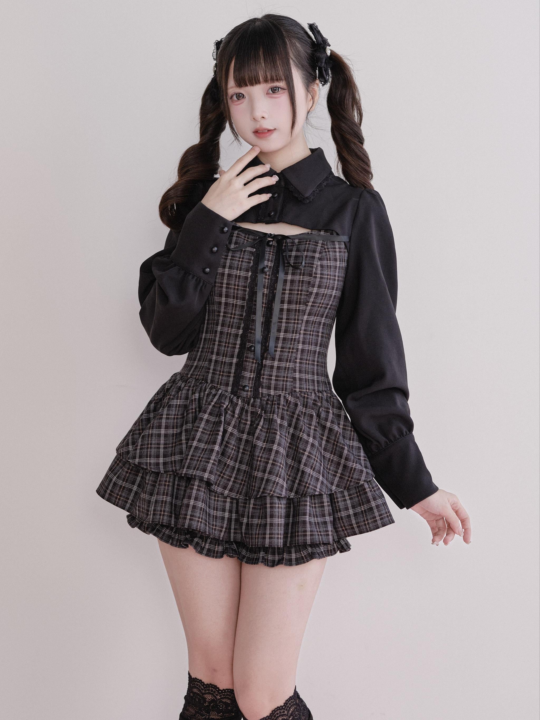 Jirai Kei Plaid Dress Set, Tiered Ruffles – Honey Wardrobe