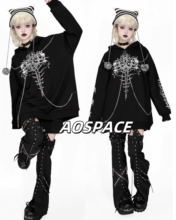 Jirai Kei Hoodie Gothic Sweatshirt Soul-Devouring Rabbit Bone Printed 42150:731188