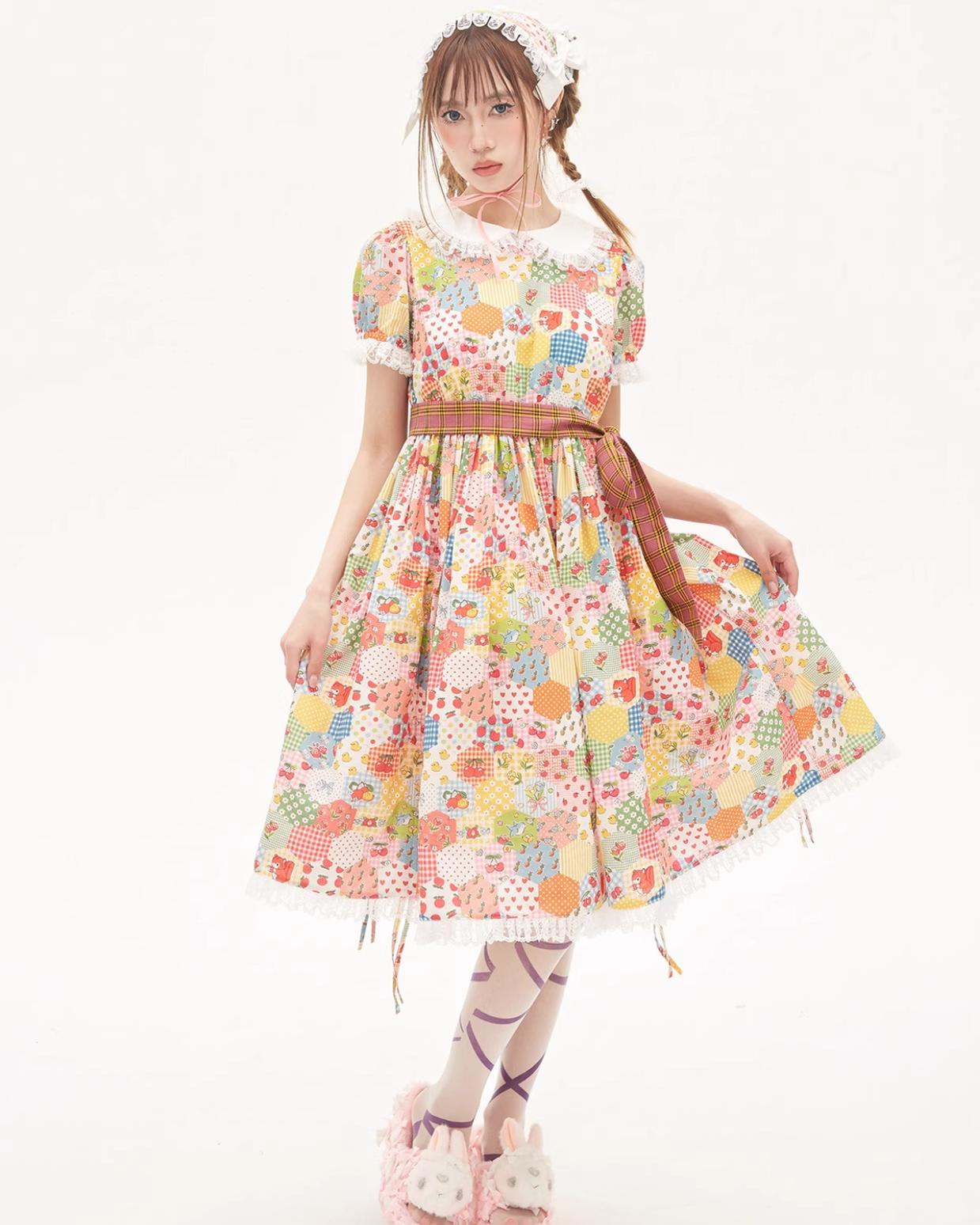 Sweet Lolita Dress Kidcore Floral Dress Drawstring Dress 36156:543440