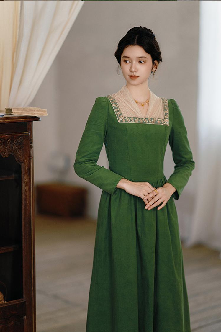 Retro Prom Dress Green Elegant Corduroy Court Dress Honey Wardrobe Retro Prom Dress Green Elegant Corduroy Court Dress Honey Wardrobe