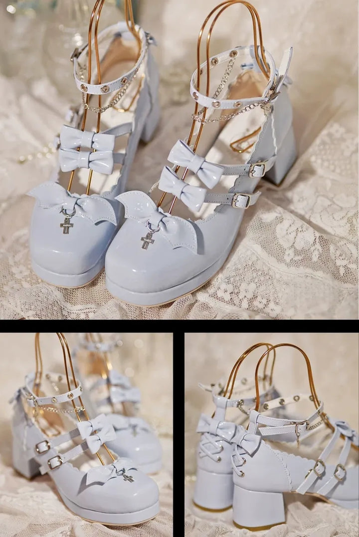 Halloween Gothic Lolita Heeled Shoes, Cross Pendant 45653:857592