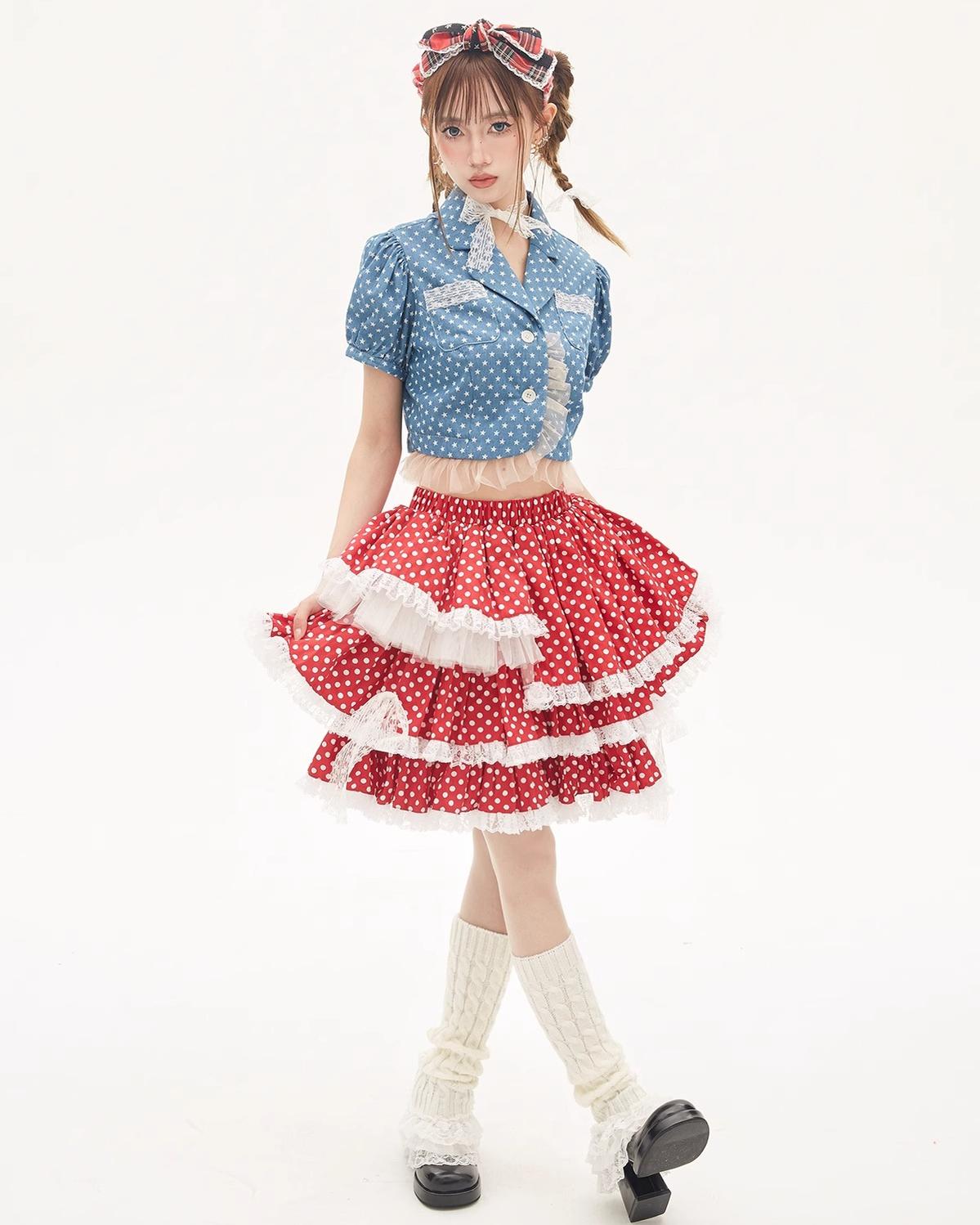 Lolita Skirt Retro Red Polka Dot Skirt 36150:542920