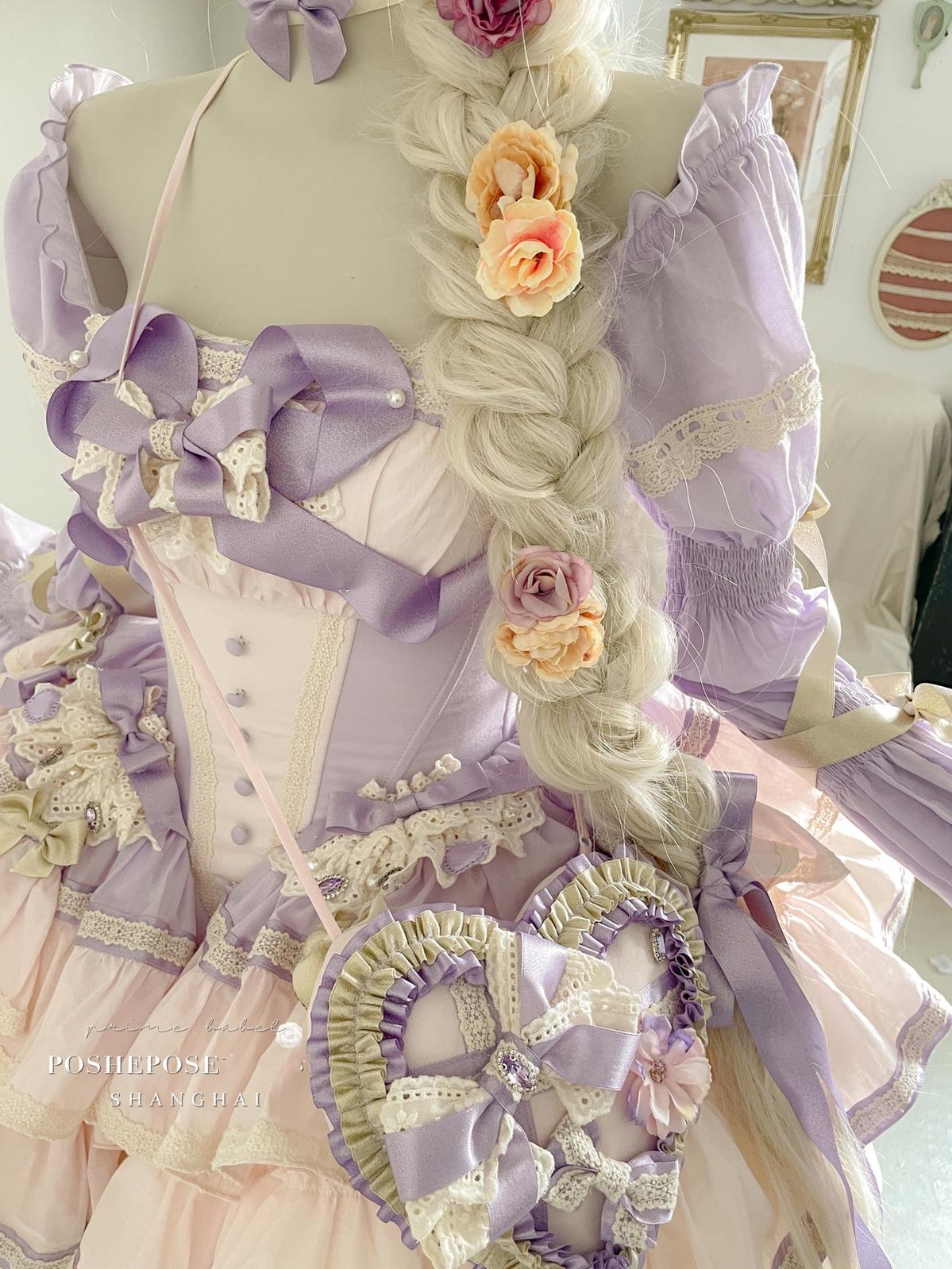 Lolita Dress Set Sweet Violet Pink Puffy Dress Corset Dress 36388:554820
