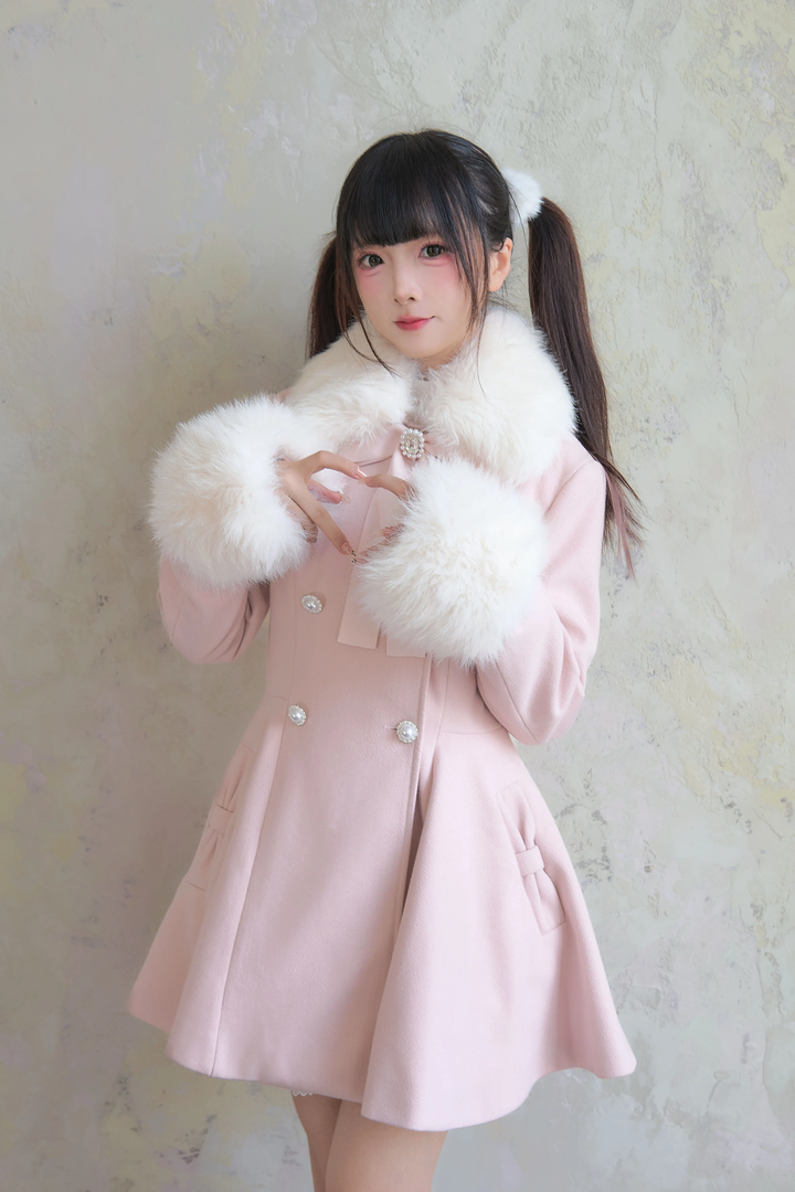 Jirai Kei Winter Coat Mid-length Coat Slim Fit Big Hem Coat 40570:674384