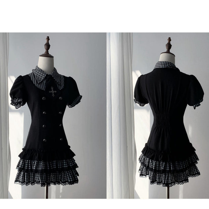 Low-Waist Jirai Kei Dress Set, Cross Embroidery 44780:826744