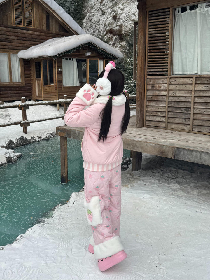 Padded Kawaii Padded Zipper-Closure Coat, Strawberry Details 44671:817978