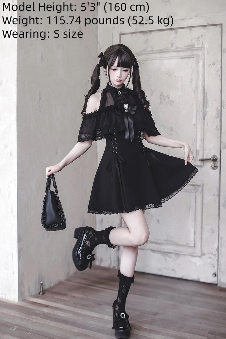 Seiso Kei Open-Shoulder Dress, Lace Details 44745:821896