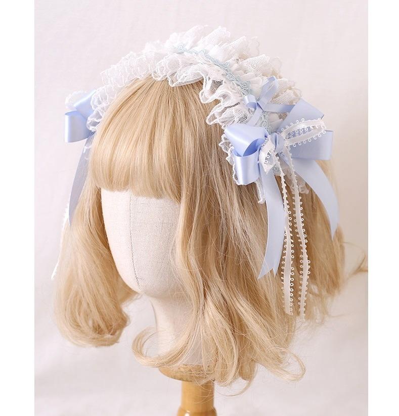 Lolita Headdress Blue Satin Ballet Hair Clip Lace Headband 37020:551584 37020:551584