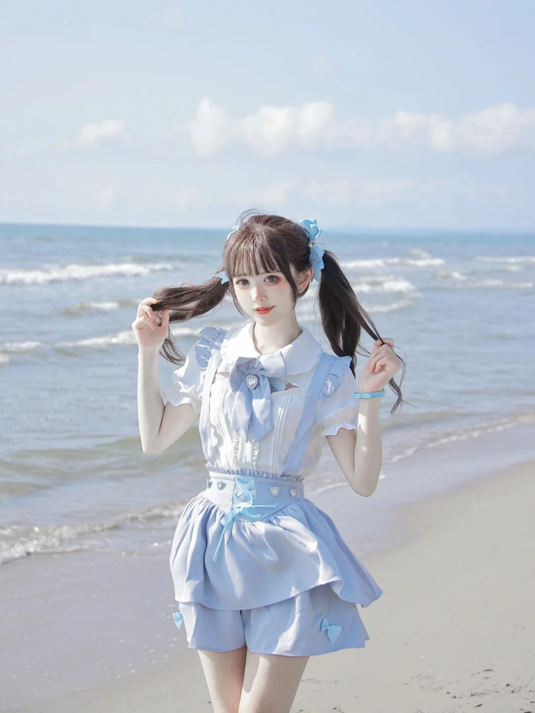 Jirai Kei White Blouse Lace-up Suspender Skirt 21838:760768