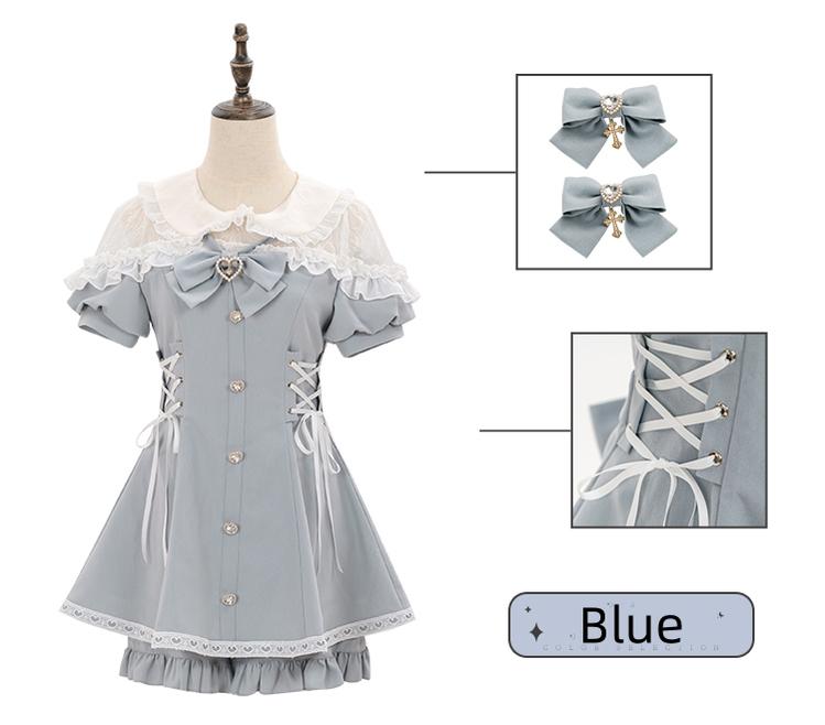 Jirai Kei Dress And Shorts Lace-up Short Sleeve Outfit (L M S) 37750:565580