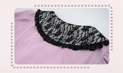 Plus Size Jirai Kei Blouse Short Sets Pink Black Full Set 21886:317362