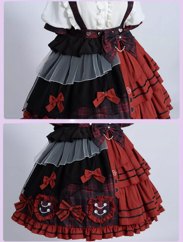 Lolita Dress Suspender Skirt Set Sweetheart Plaid Outfit 37004:544380 37004:544380