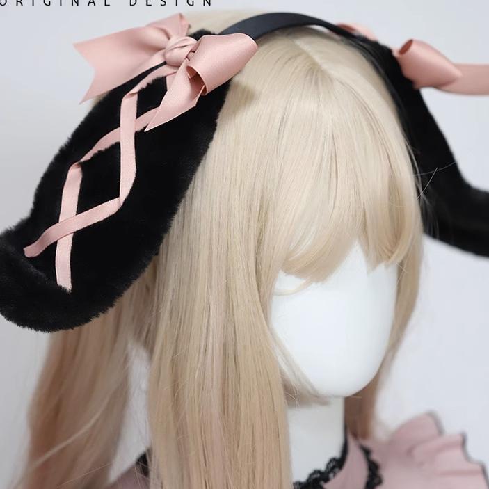 Jirai Kei Sweet Rabbit Ear Hairband Black Pink Hair Accessory 22524:334930 22524:334930