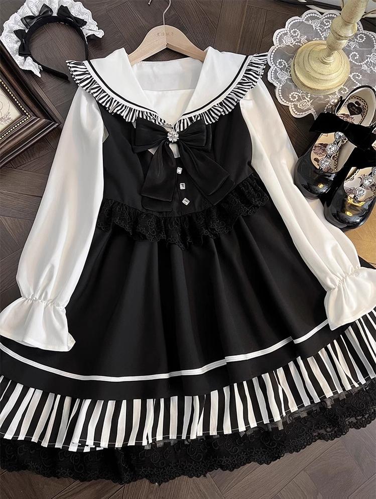 Jirai Kei Dress Set Sailor Collar Shirt And Black Vest Dress (L M S XL) 41300:690818