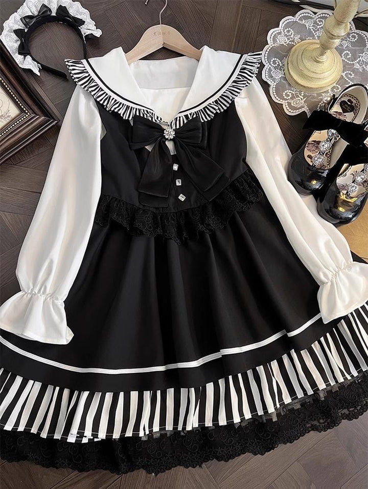 Jirai Kei Dress Set Sailor Collar Shirt And Black Vest Dress (L M S XL) 41300:690818