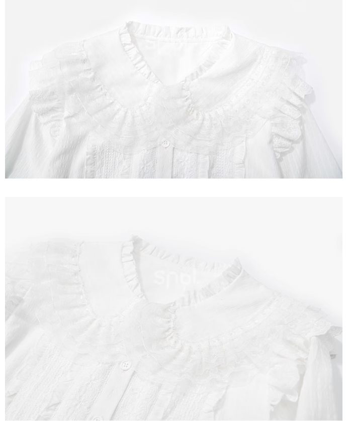 Mori Kei Blouse Lace Patchwork Shirt White Top 39290:631602