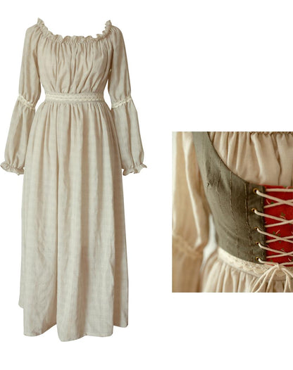 Cottagecore Dress Set Vintage Plaid Two-piece Set 36346:547372