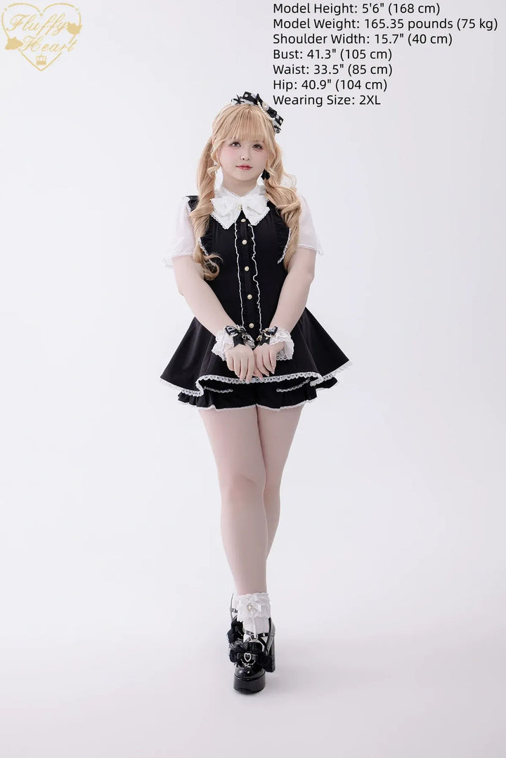 Jirai Kei Button Closure Dress Set Up, Chiffon Sleeves 45390:846600