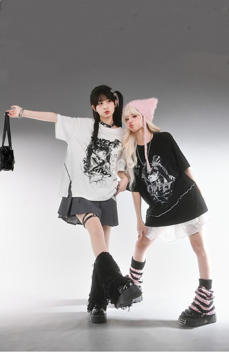 Y2K T-Shirt Anime Top Ripped Design 35898:560050