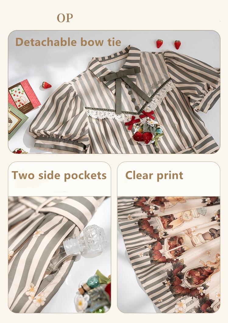Retro Lolita Dress Strawberry Print Short Sleeve OP Embroidery Shirt 37248:558160