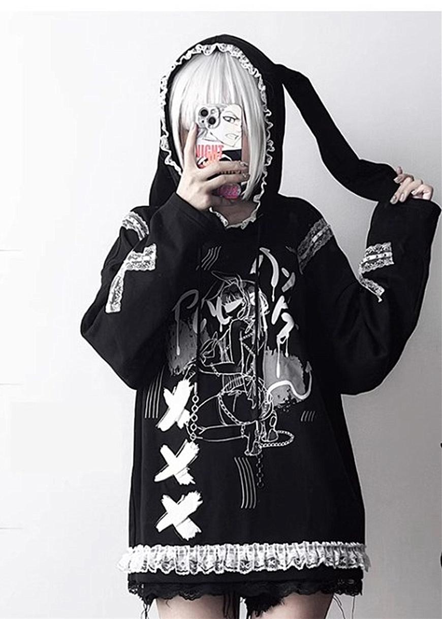 Y2K Cotton Hoodie Yami Kawaii Bunny Ear Hoodie 34000:477340 34000:477340