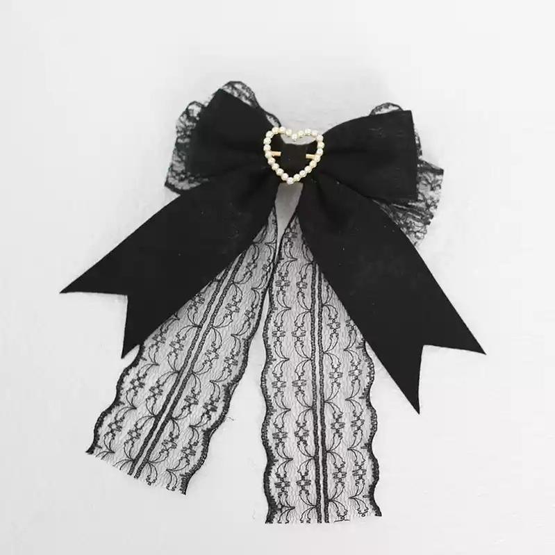 Jirai Kei Black Pink Hair Pin Lace Ribbon Hair Clip 22536:614868