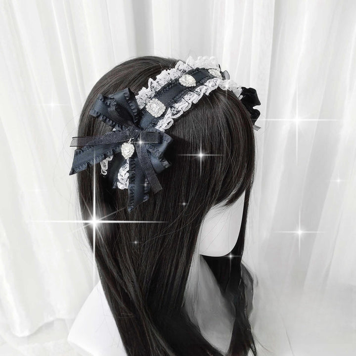 Ribbon Jirai Kei Headband with Heart-Shaped Rhinestone 42326:737146