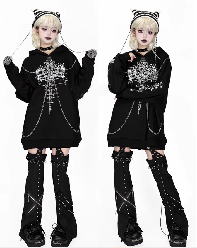 Jirai Kei Hoodie Gothic Sweatshirt Soul-Devouring Rabbit Bone Printed 42150:731197