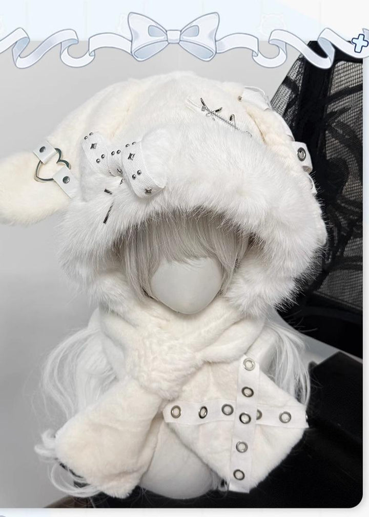 Punk Hat Y2K Plush Hat White Bunny Ear Hat 41874:722994