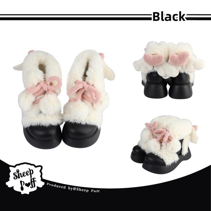 Winter Lolita Shoes Angel Wings Plush Padded Snow Boots (Black / 35 36 37 38 39) 40328:656006